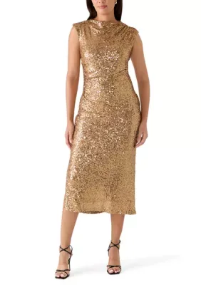 Drape Neck Sequin Midi Dress by Anne Klein