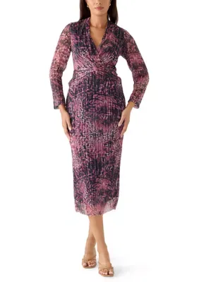 Metallic Twist Front Mesh Print Dress by Anne Klein