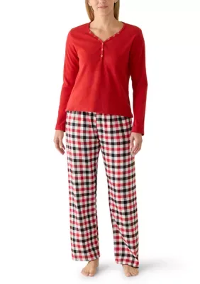 Long Sleeve Solid Top and Flannel Pant Pajama Set by Un Bearably Cute