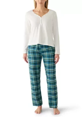 Long Sleeve Solid Top and Flannel Pant Pajama Set