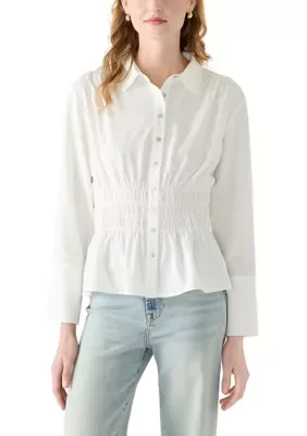 Smocked Waist Button Front Shirt