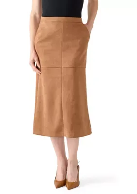 Faux Suede Paneled Flare Midi Skirt - Rubber