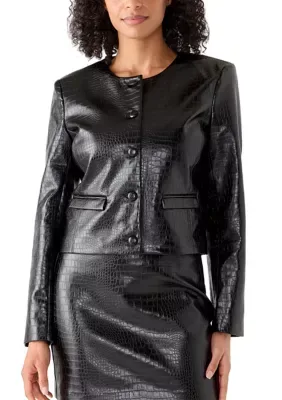 Croc-Embossed Button-Up Jacket by Laundry by Shelli Segal