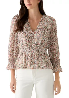 Smocked Waist 3/4 Sleeve Blouse