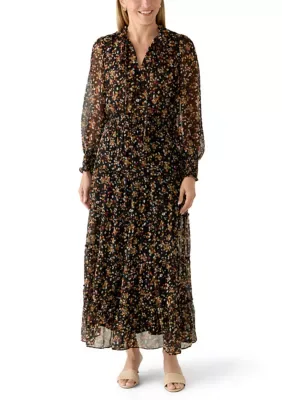 Tie Neck Smocked Waist Maxi Dress by Chaus