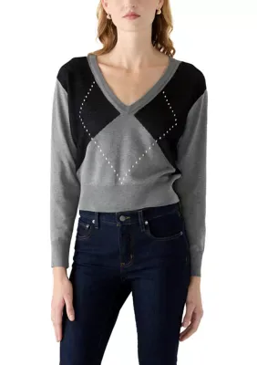 Argyle V-Neck Sweater by Laundry by Shelli Segal