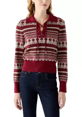 Cabin Pattern Lace Up Sweater by Laundry by Shelli Segal
