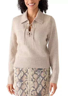 Lace-Up Collared Sweater by Laundry by Shelli Segal