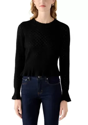 Crew Neck Ruffle Sleeve and Trim Sweater by Laundry by Shelli Segal