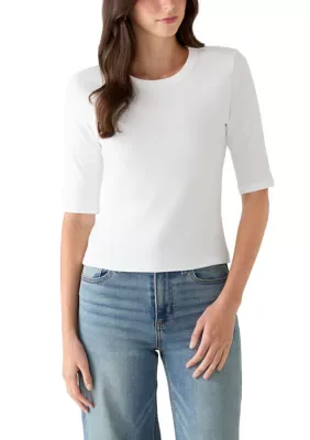 Elbow Sleeve Boat Neck Shirt