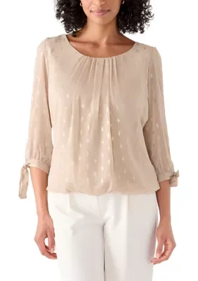 Long Sleeve Sparkly Pleated Blouse