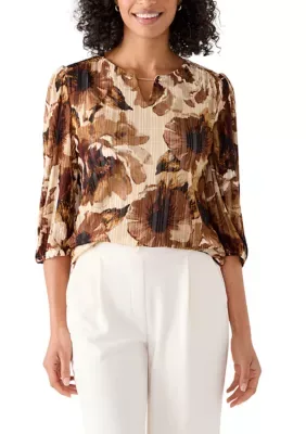 Floral V-Neck Blouse with Chain Detail
