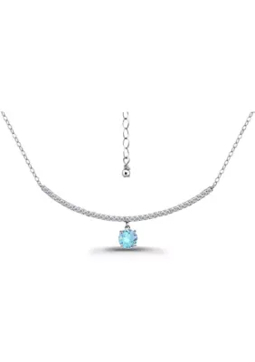 Semi Precious Round Stone on Pave White Topaz Curved Bar Sterling Silver Frontal Necklace
