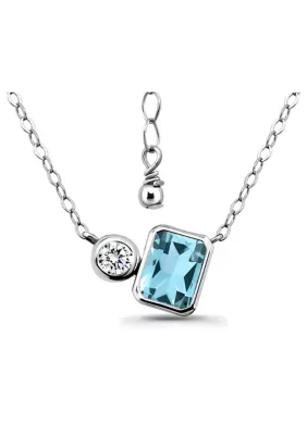 Semi Precious Bezel Set Octagon Stone and Bezel Set Round White Topaz Sterling Silver Necklace