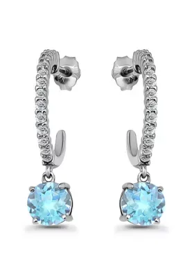 Semi Precious Round Stone Drop on Pave White Topaz Half Hoop Sterling Silver Post Earrings by Belk & Co