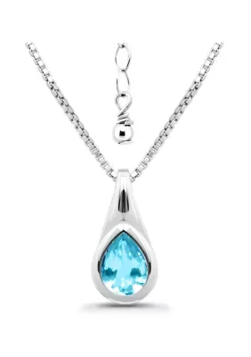 Semi Precious Bezel Set Pear Cut Stone Sterling Silver Necklace