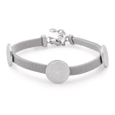 Stainless Steel Triple Charm Padre Nuestro Prayer Mesh Bracelet by Steeltime
