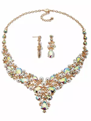 Goldtone a Borealis Crystal & Simulated Pearl Earring & Necklace Set 18-20.5 by Seta Jewelry
