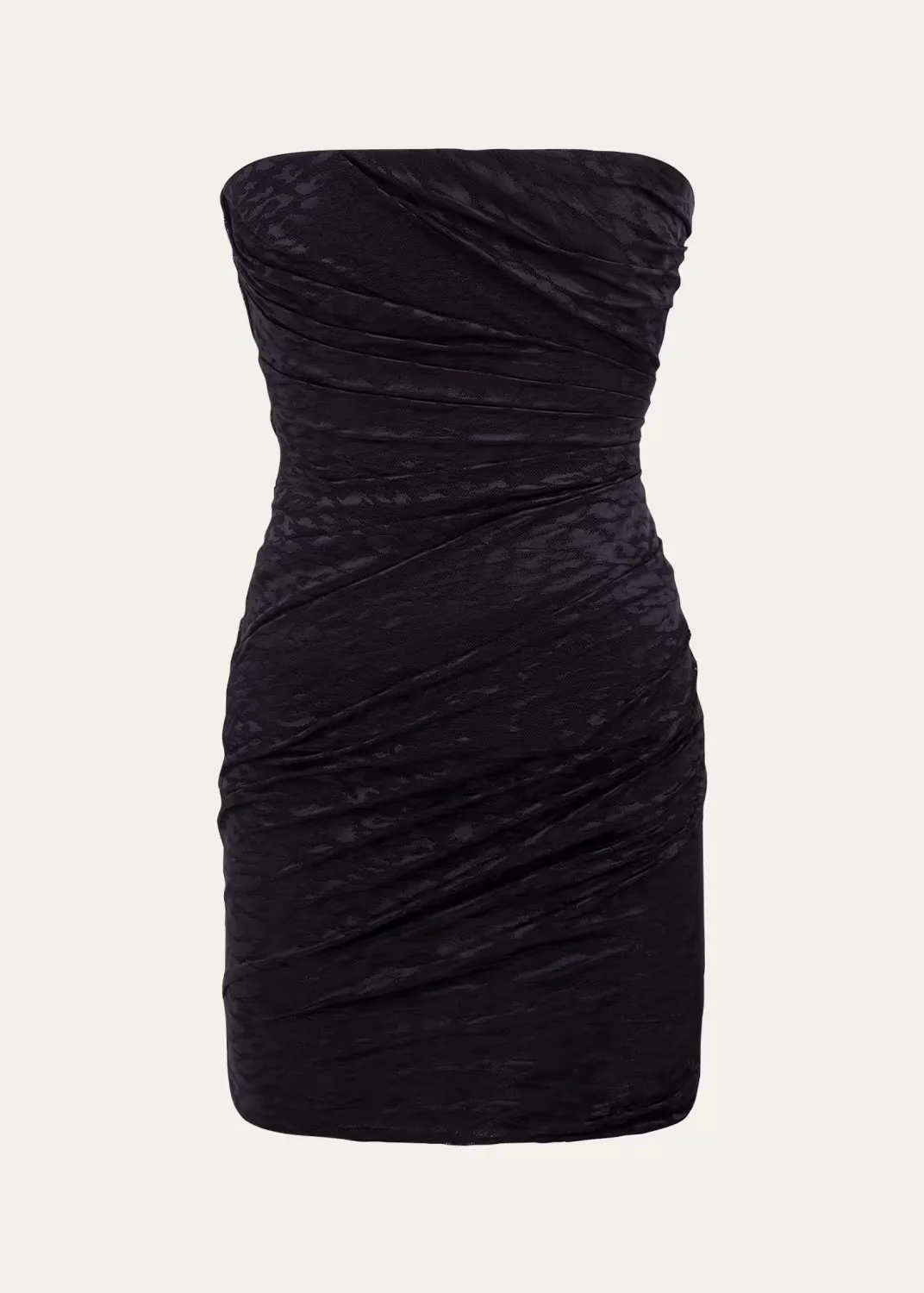Strapless Tucked Leopard Mesh Mini Dress