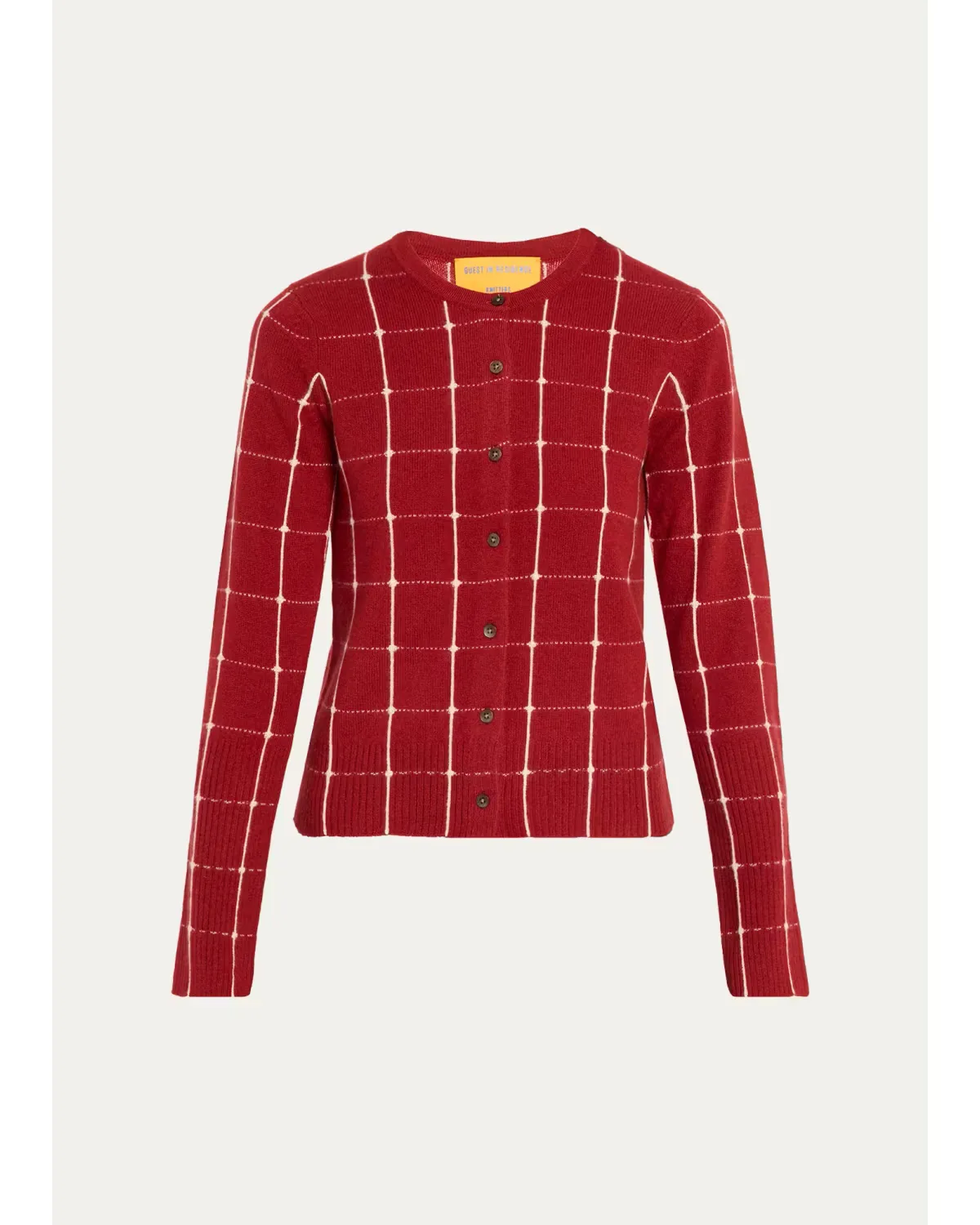 Jane Windowpane Cashmere Crewneck Cardigan