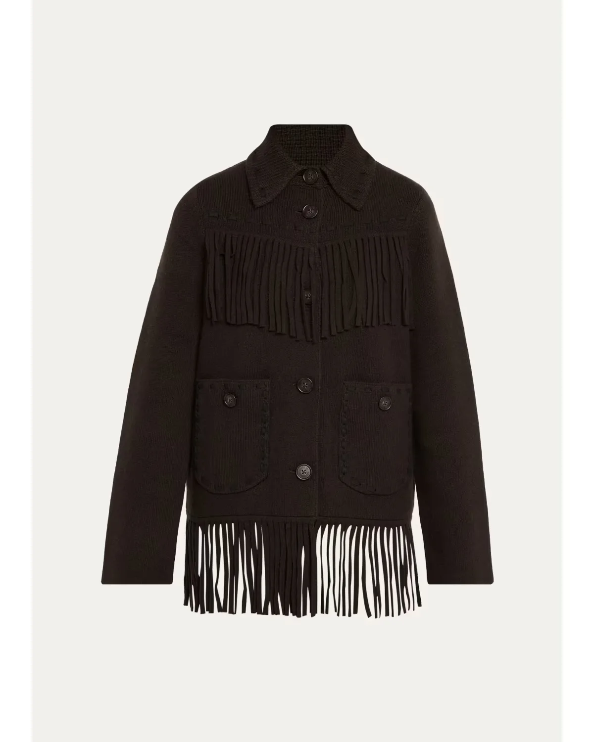 Western Fringe Cashmere-Wool Knit Jacket by Guest in Residence