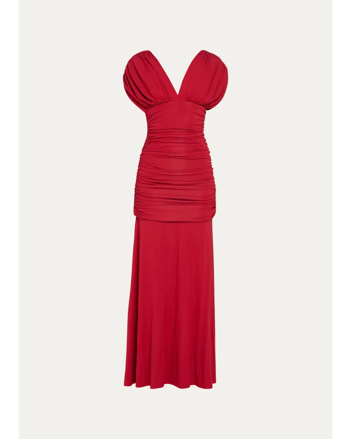 Norvelle Ruched Cap-Sleeve Gown