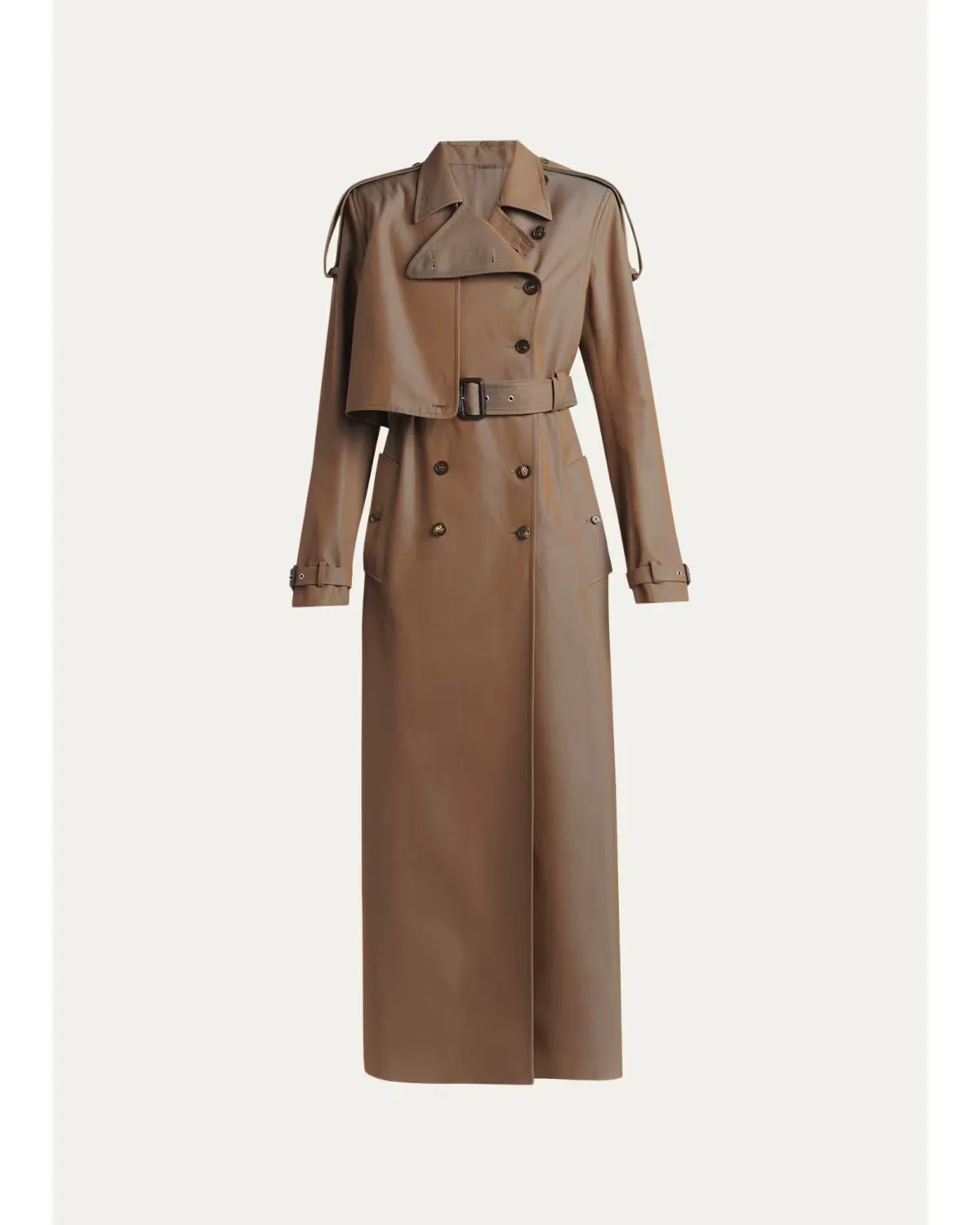 Light Cotton Double-Breasted Long Trench Coat with Belt