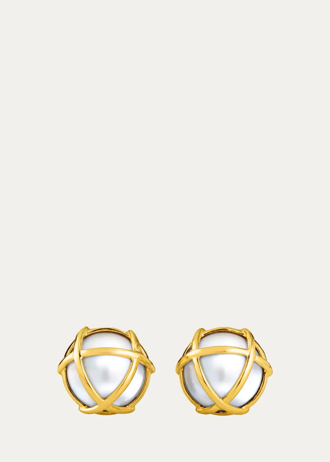 18K Yellow Gold Mabe Pearl Caged Earrings by Verdura