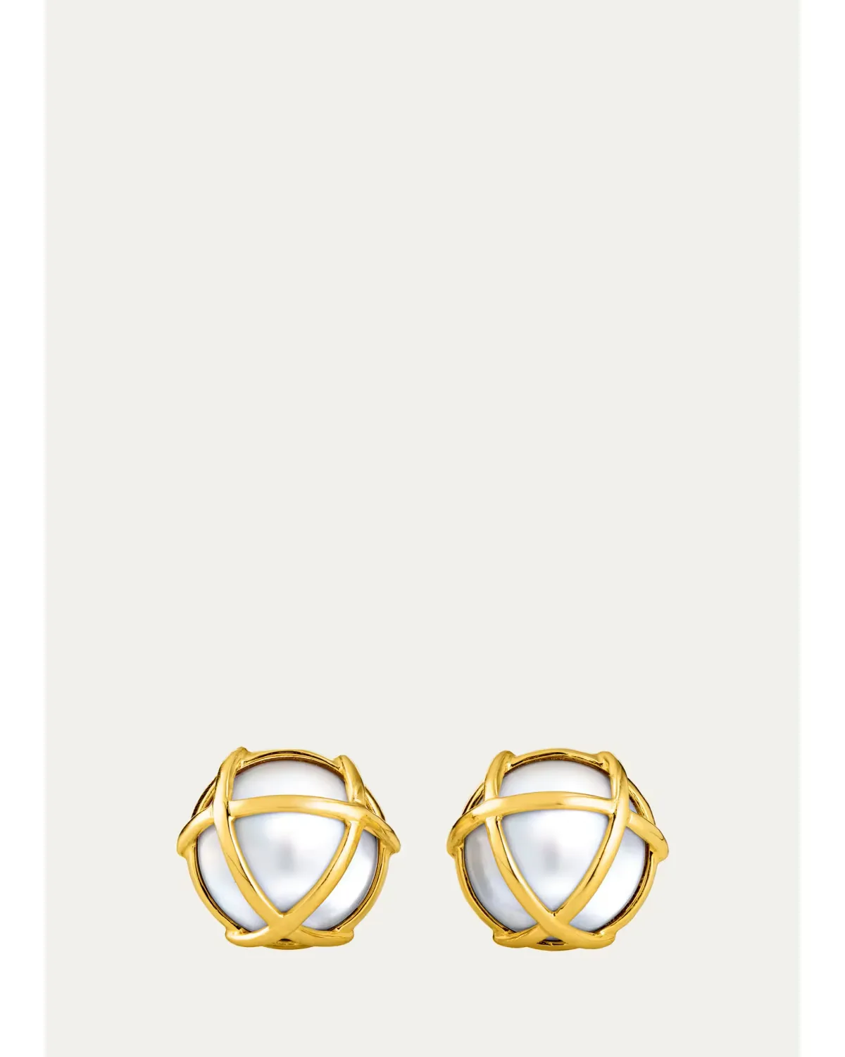 18K Yellow Gold Mabe Pearl Caged Earrings