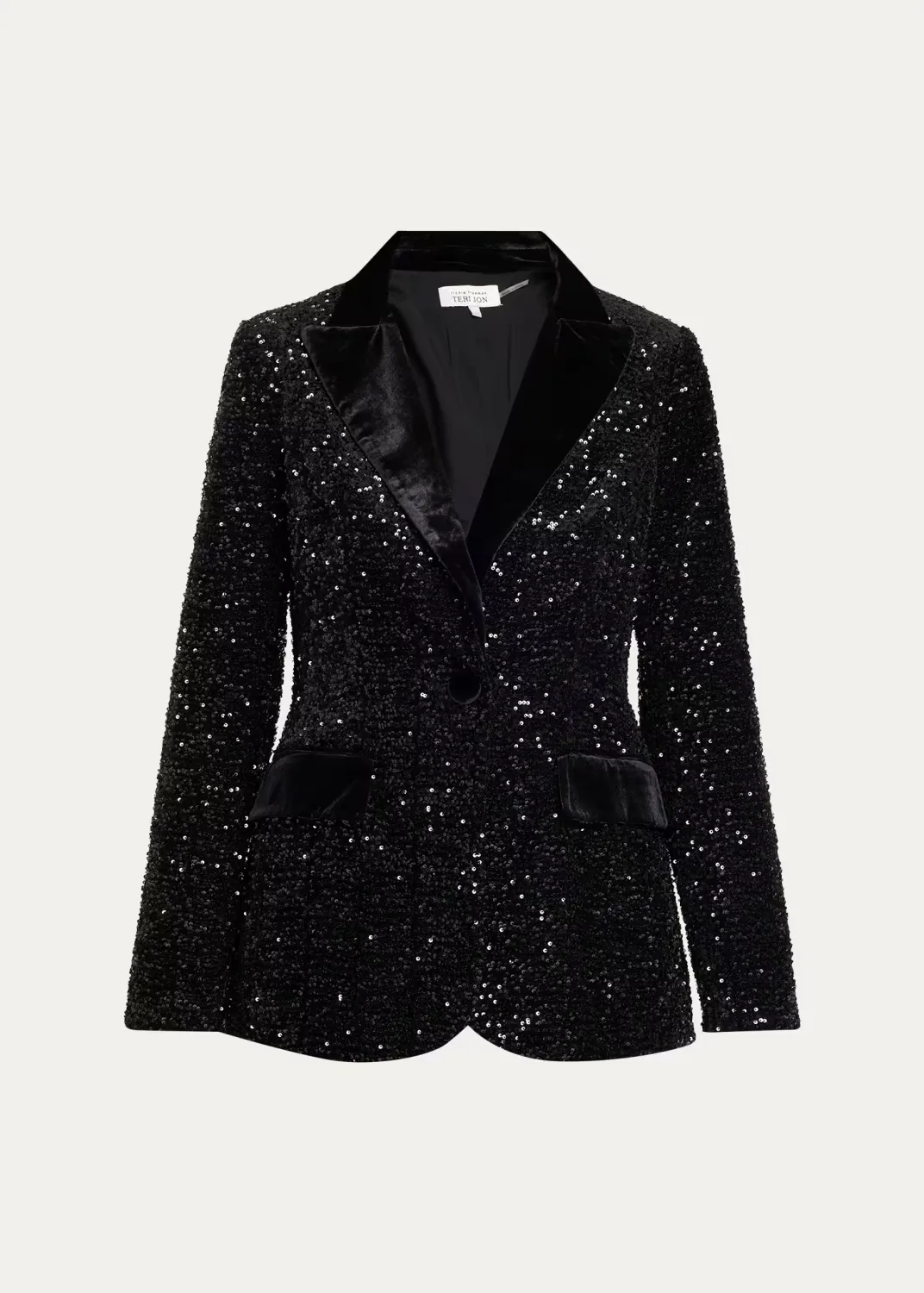 Satin-Trim Sequin Blazer