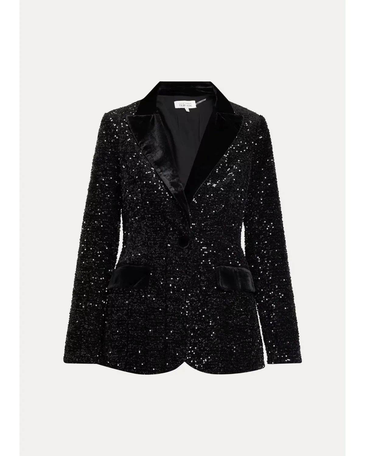 Satin-Trim Sequin Blazer