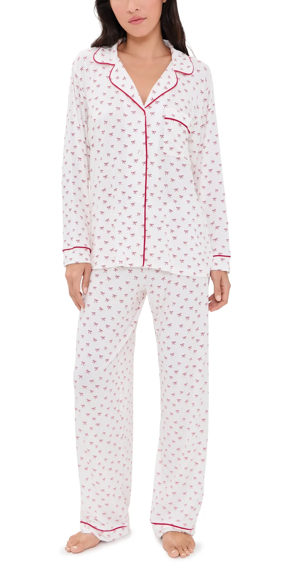 Gisele Printed Pajama Set Mini Bow Ivory/Holly Red by Eberjey