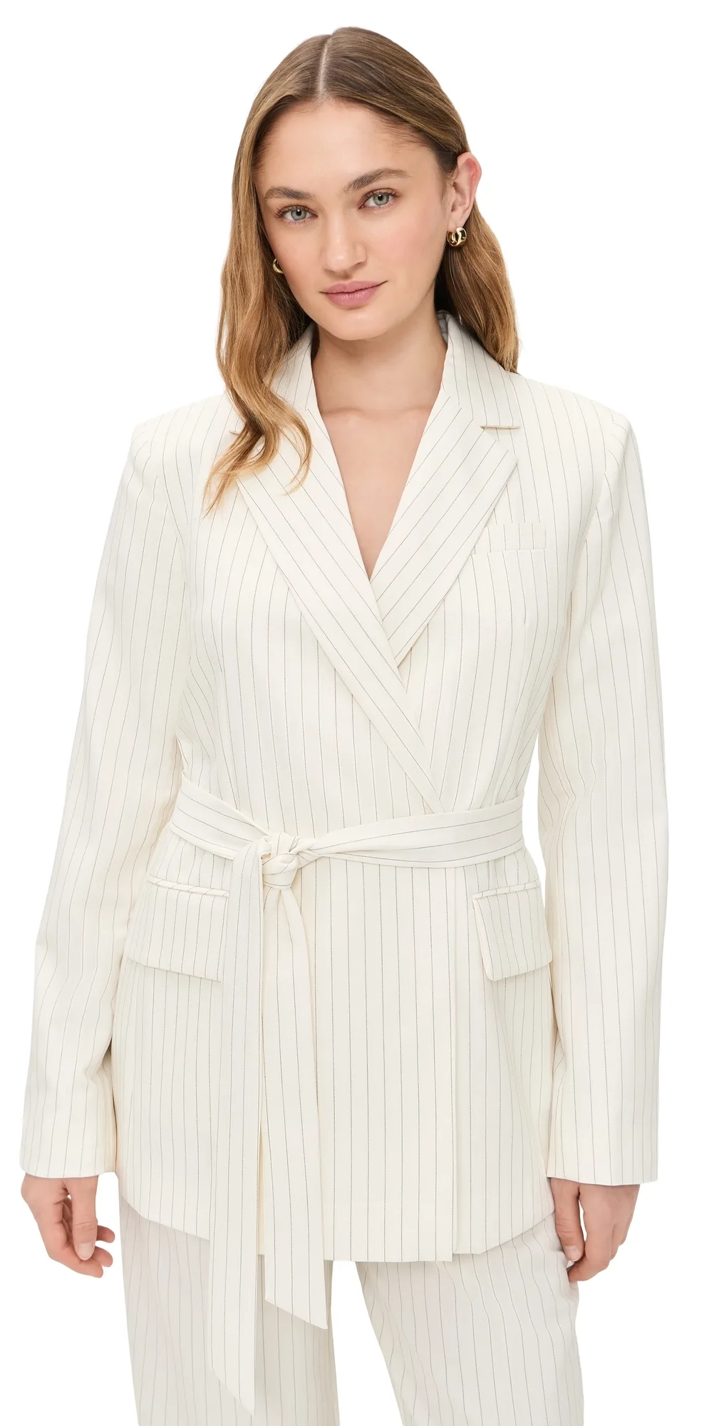 Essential Suiting Belted Blazer Chestnut Stripe by GOOD AMERICAN