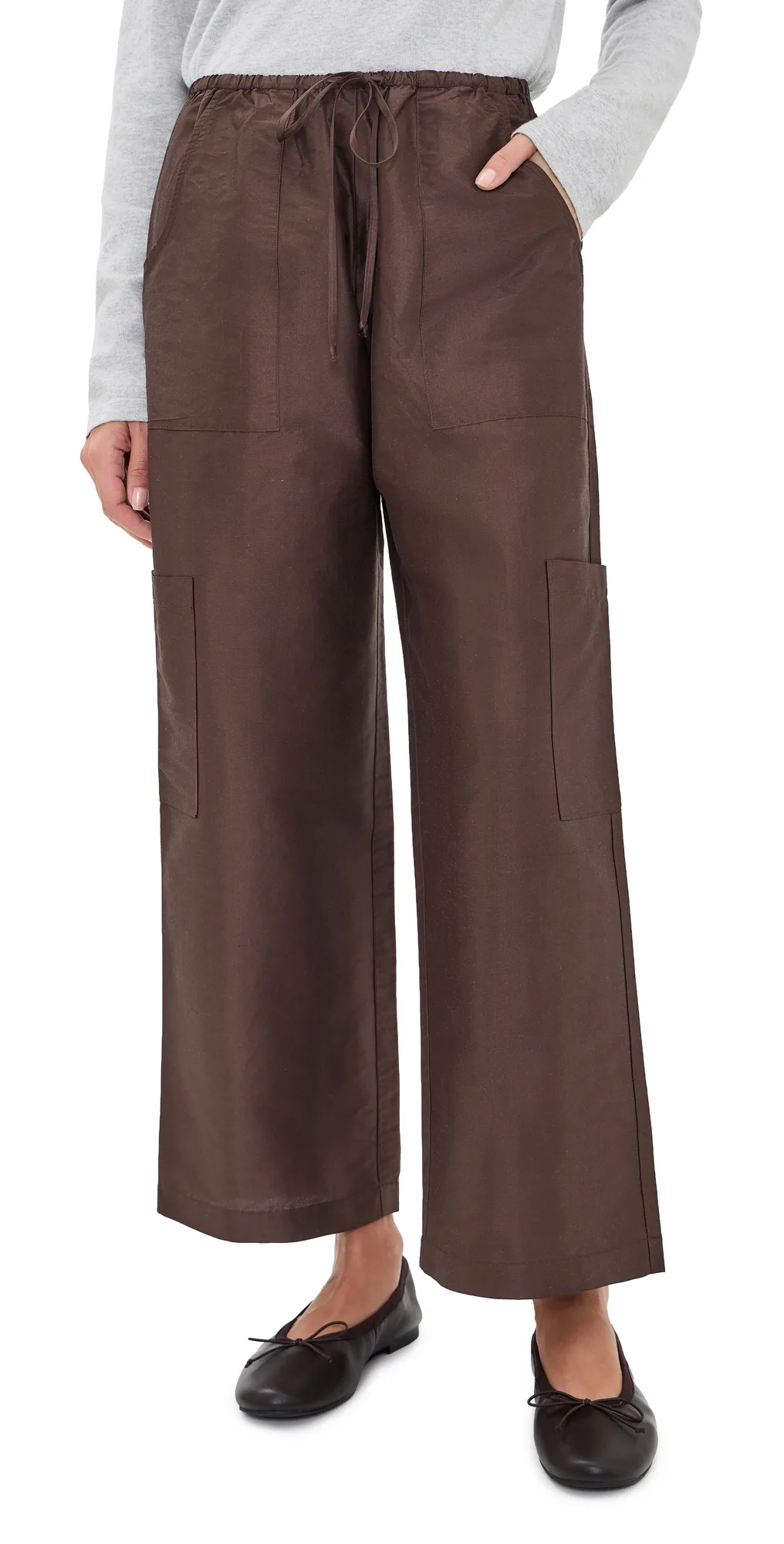 The Silk Taffeta Drawstring Cargo Pants by DONNI.
