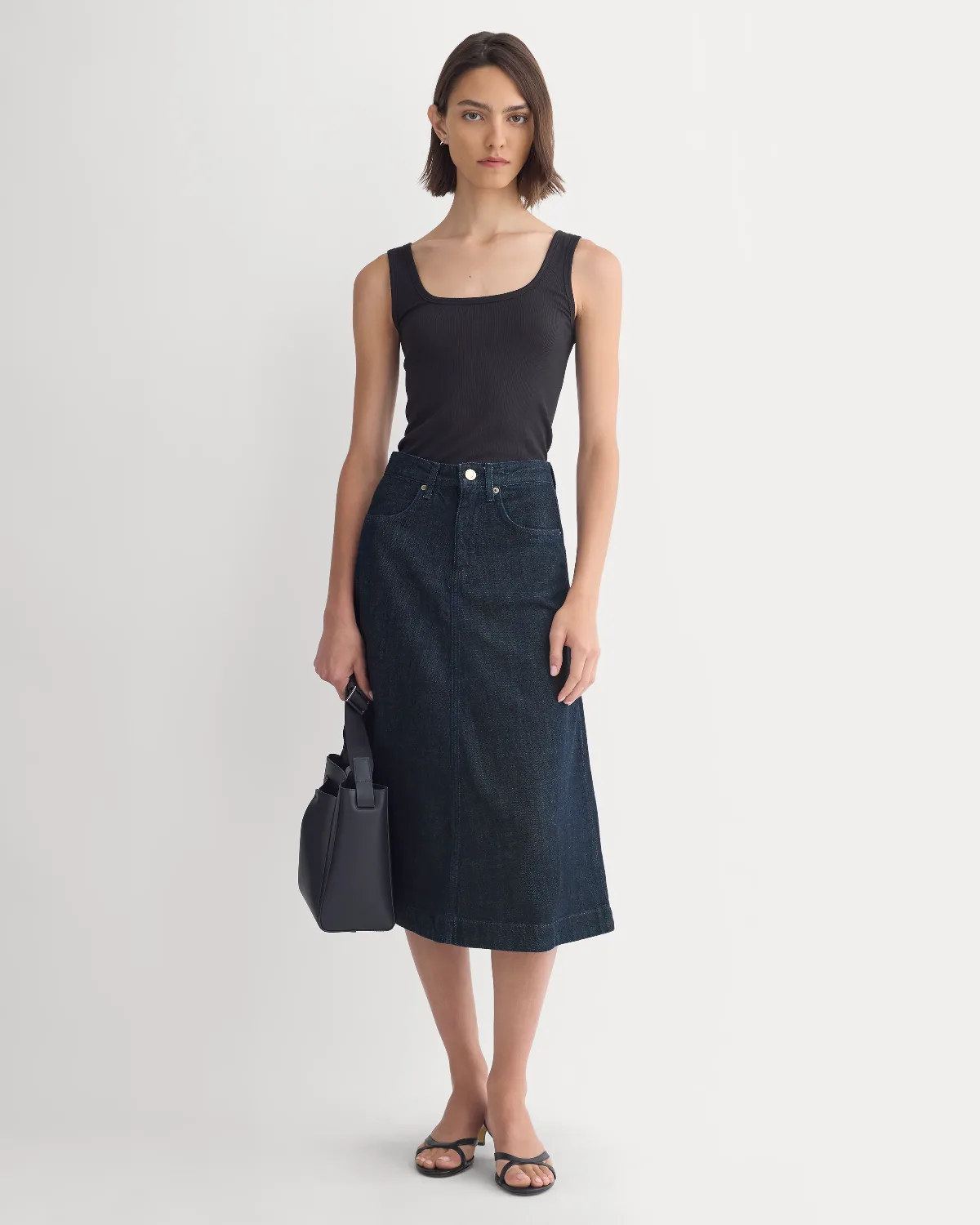 Flowy Denim Midi Skirt