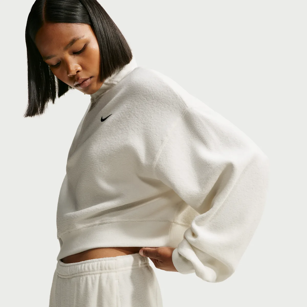 Studio Fleece Medium Weight Plush Oversized 1/4-Zip Cropped Top by Nike