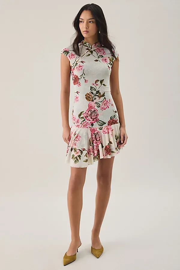 Lorraine Asymmetric Banded Collar Cap Sleeve Mini Dress by AFRM