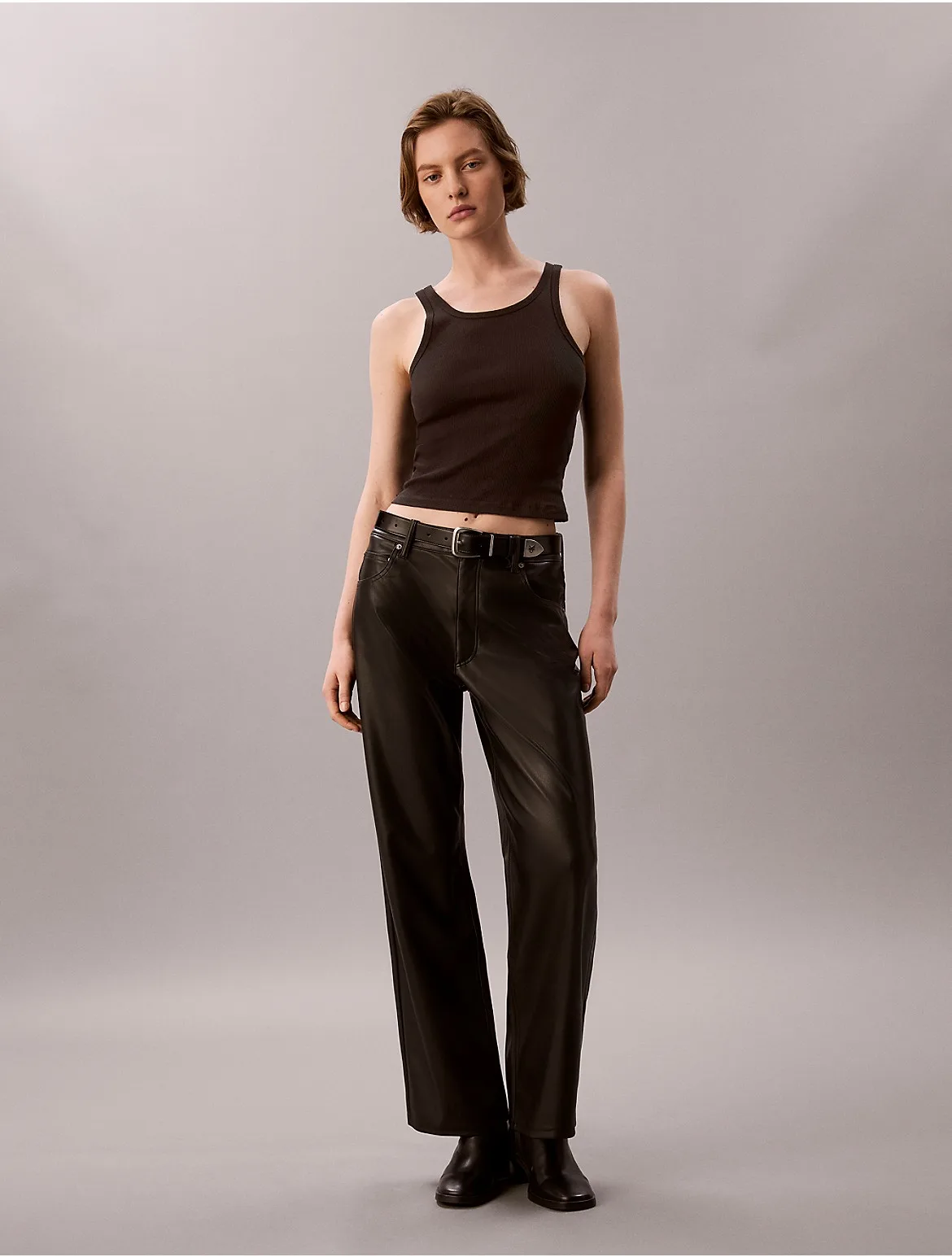 Faux Leather Ultra High Wide Pants by Calvin Klein
