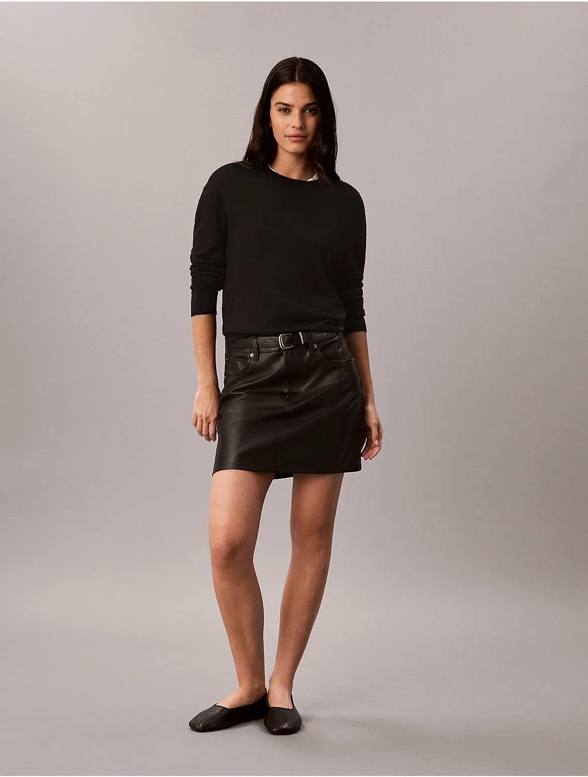Faux Leather 5-Pocket Mini Skirt by Calvin Klein