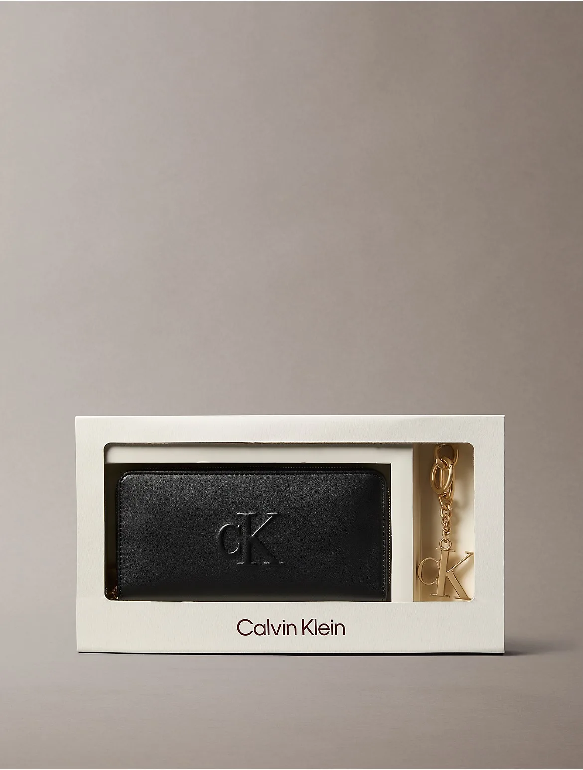 Sculpted Monogram Zip Wallet & Key Fob by Calvin Klein