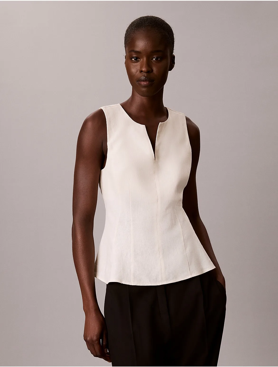 Linen Blend Sleeveless Top by Calvin Klein