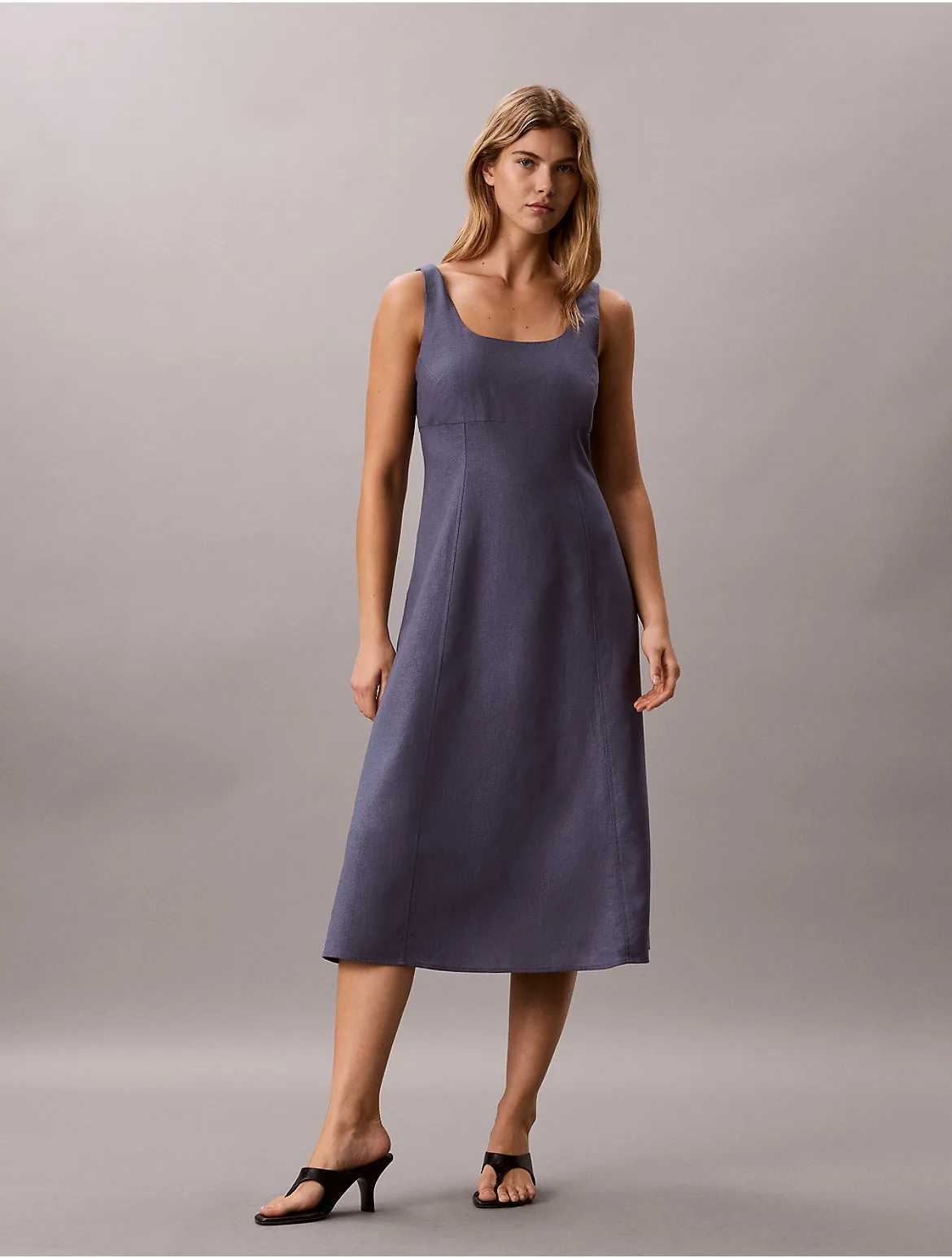 Linen Blend Midi Dress by Calvin Klein