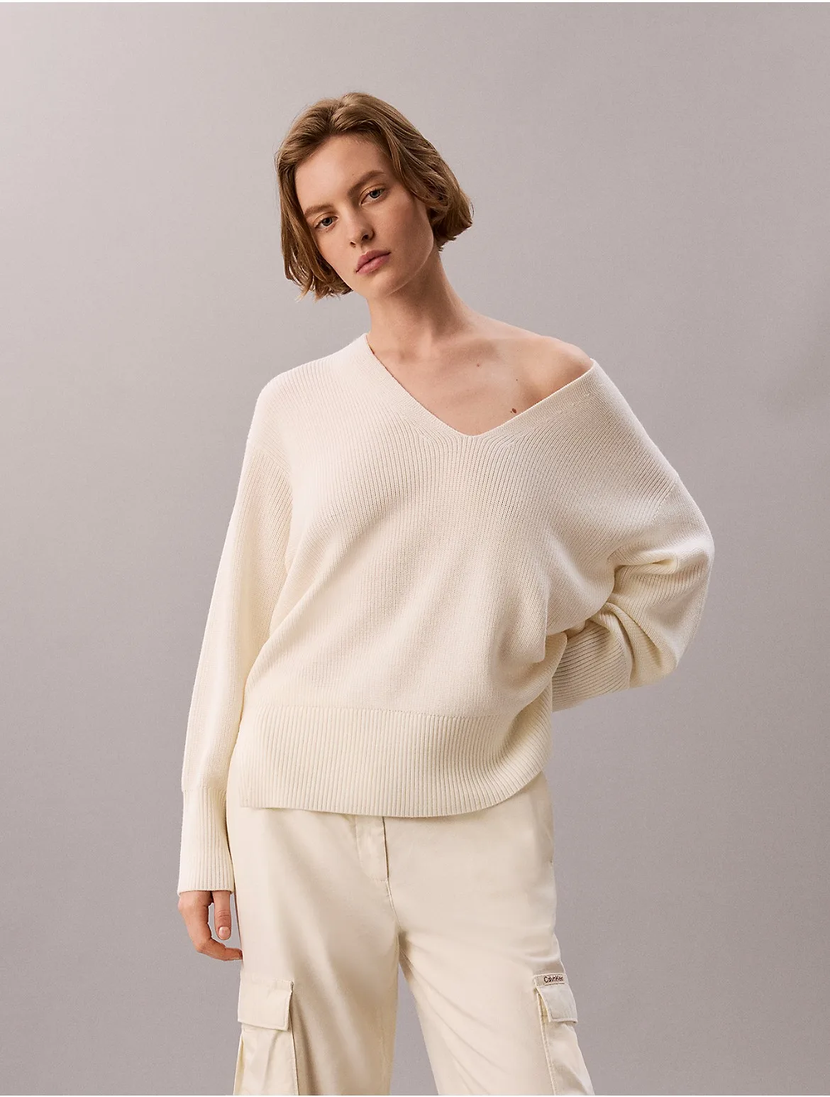 Wool Blend V-Neck Sweater by Calvin Klein