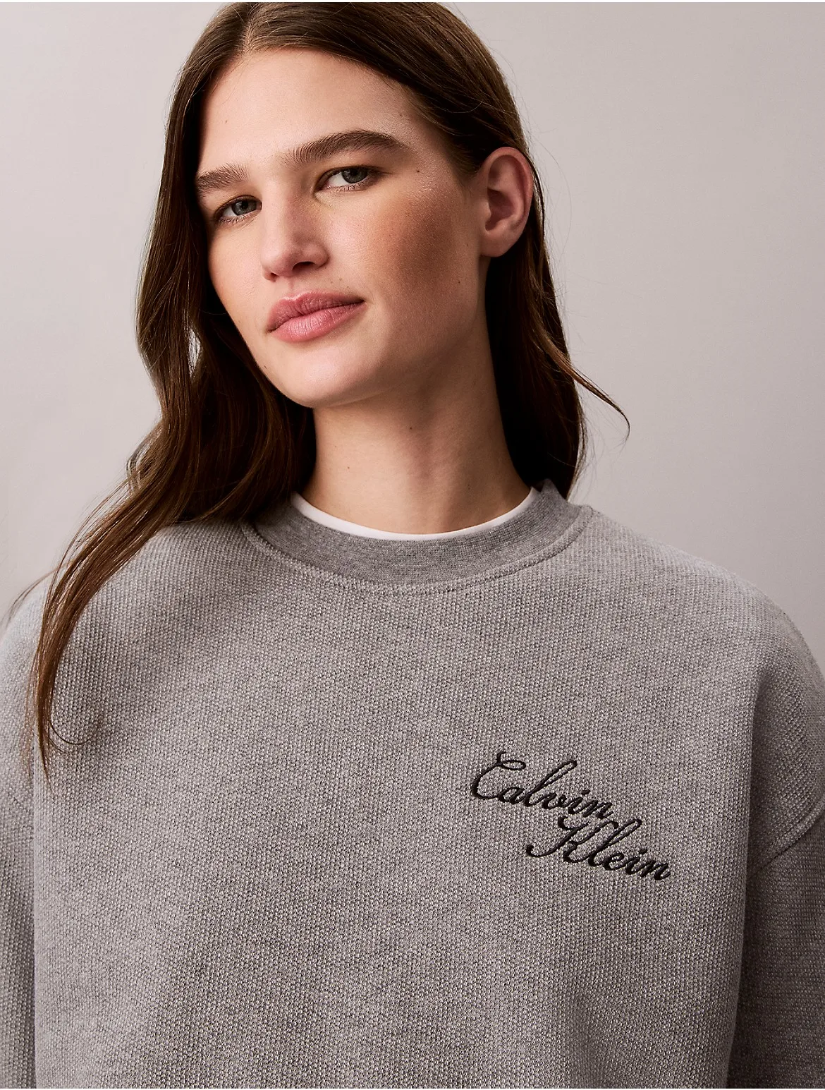Textured Fleece Crewneck Sweatshirt by Calvin Klein