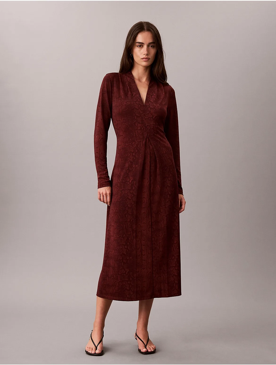 Gathered Crepe Jersey Dress by Calvin Klein