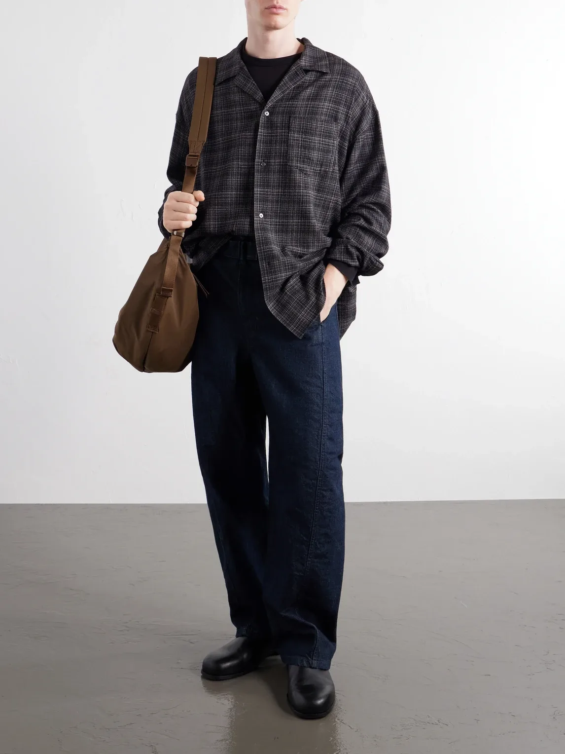 Camp-Collar Checked Wool-Basketweave Shirt by Graphpaper