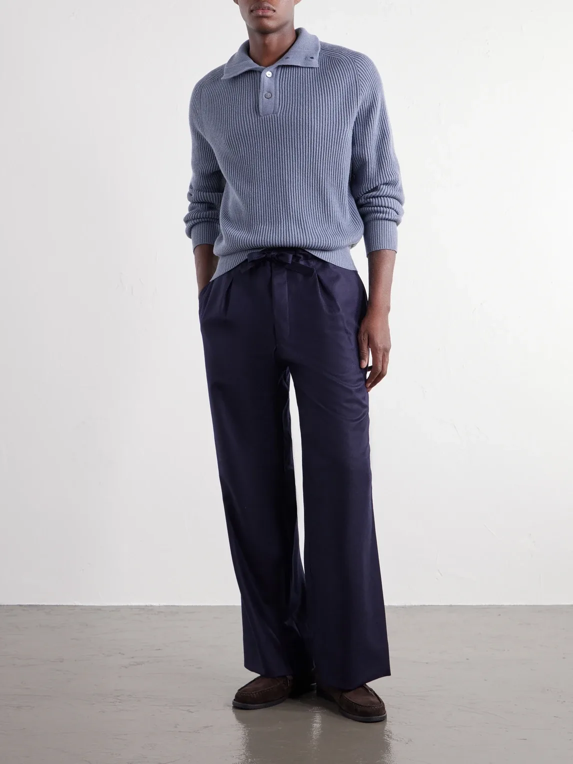 Wide-Leg Drawstring Wool and Cashmere-Blend Flannel Trousers by Stffa