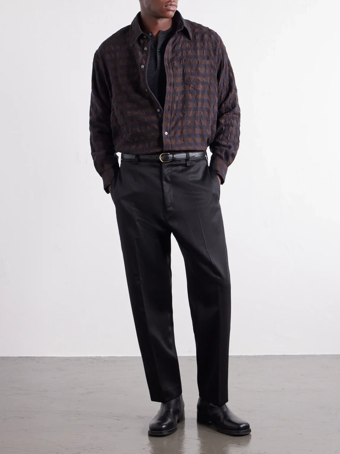 Veterano Puckered Felted Satin-Twill and Virgin Wool-Blend Shirt by Willy Chavarria