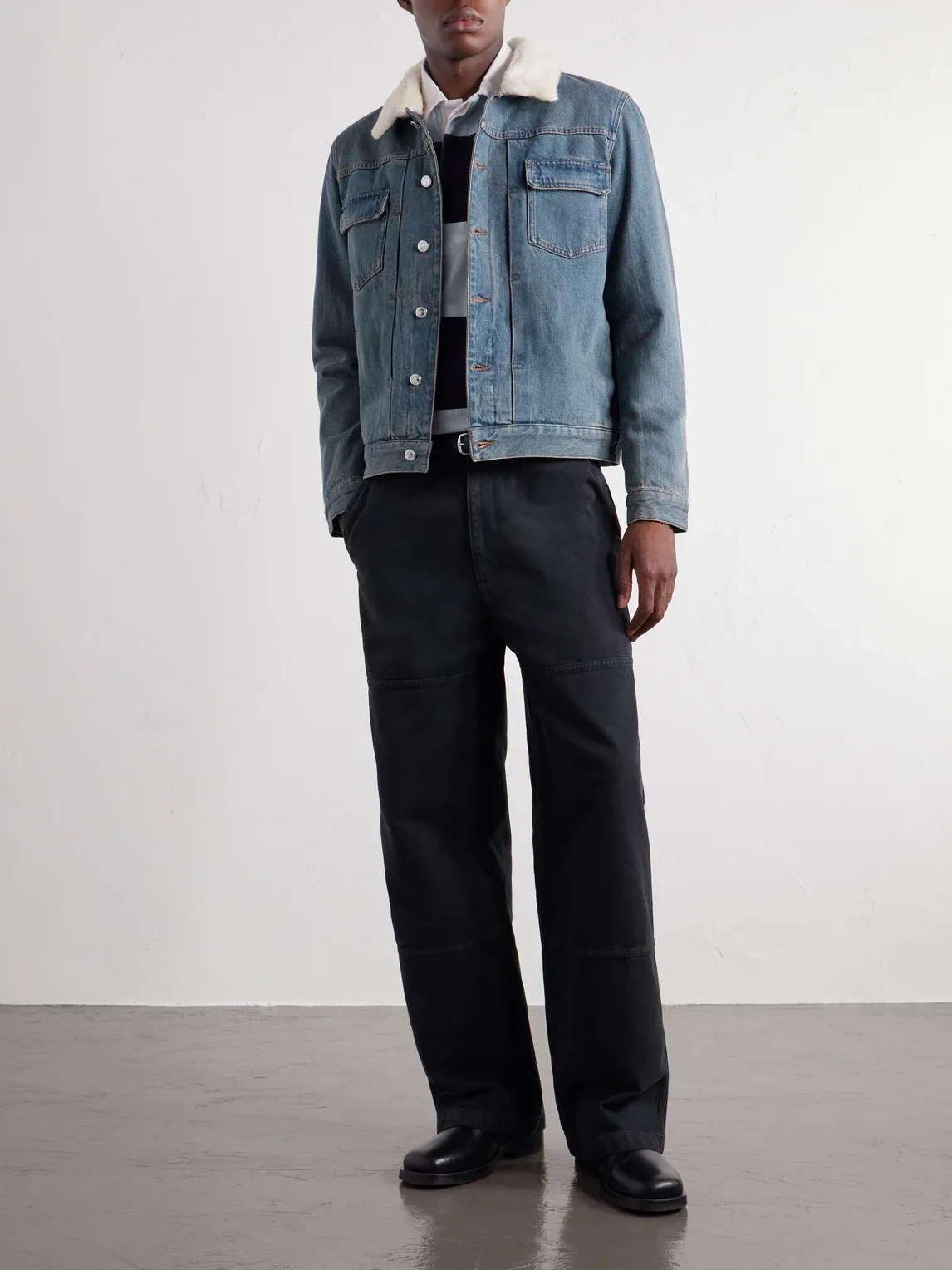 Justin Pleated Wool-Trimmed Denim Jacket by A.P.C.