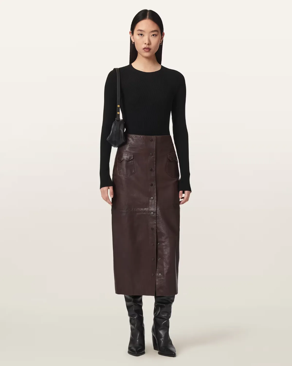 Rock Leather Midi Skirt by AllSaints